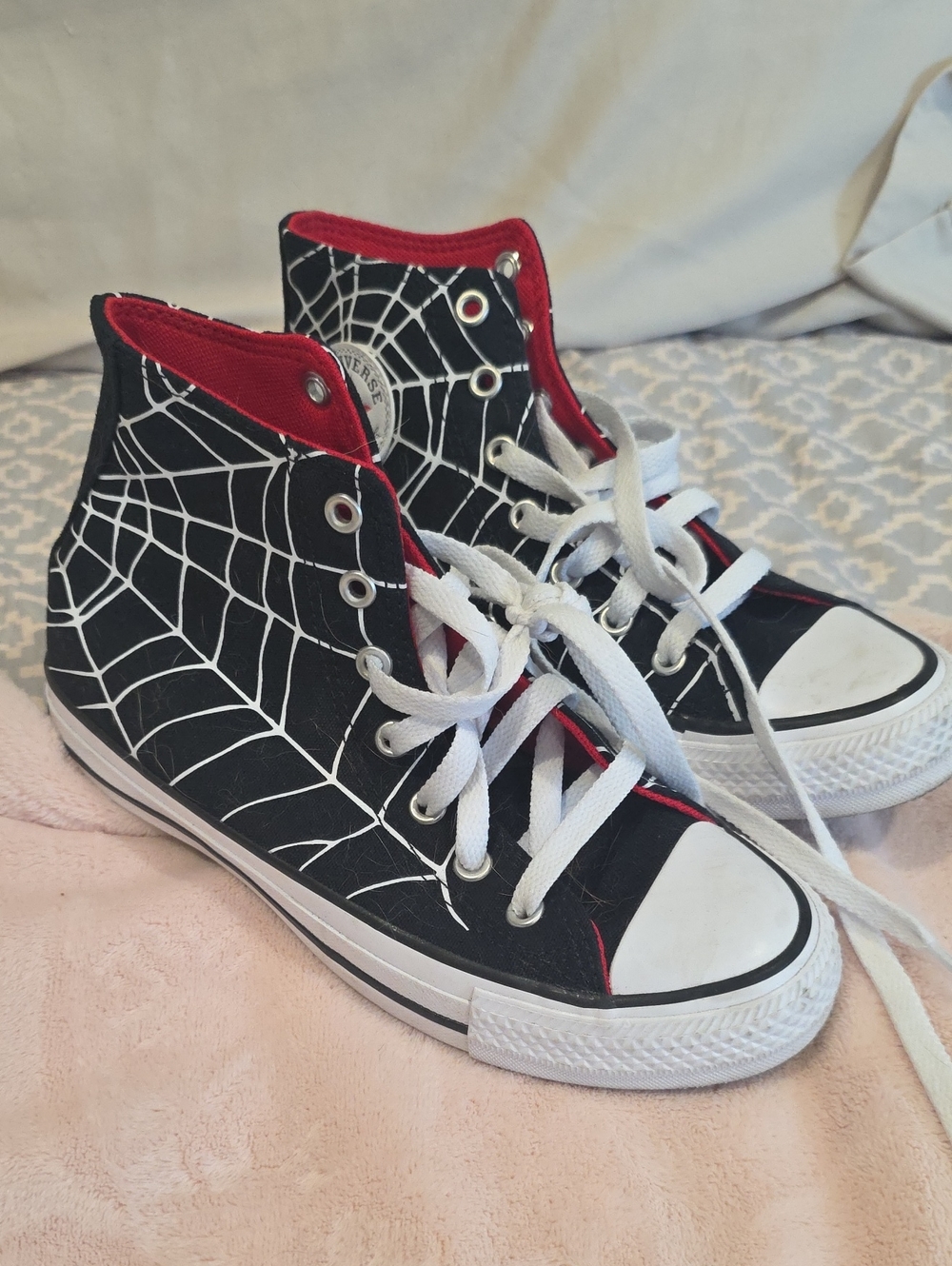 Converse Kids High Top Sneakers with Spider-Web Design - Black/Red/White